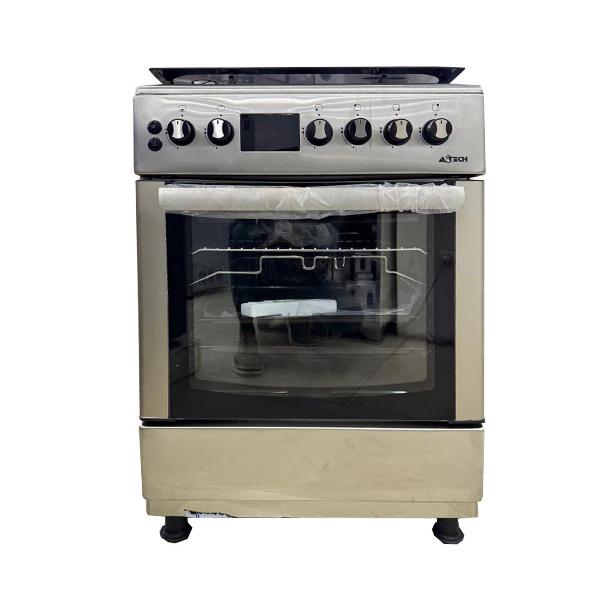 CUISINIERE ASTECH 4FEUX 60X60 A GAZ AVEC ECRAN + FOUR A GAZ ET CHAULEUR TOURN INOX CK66ELCF