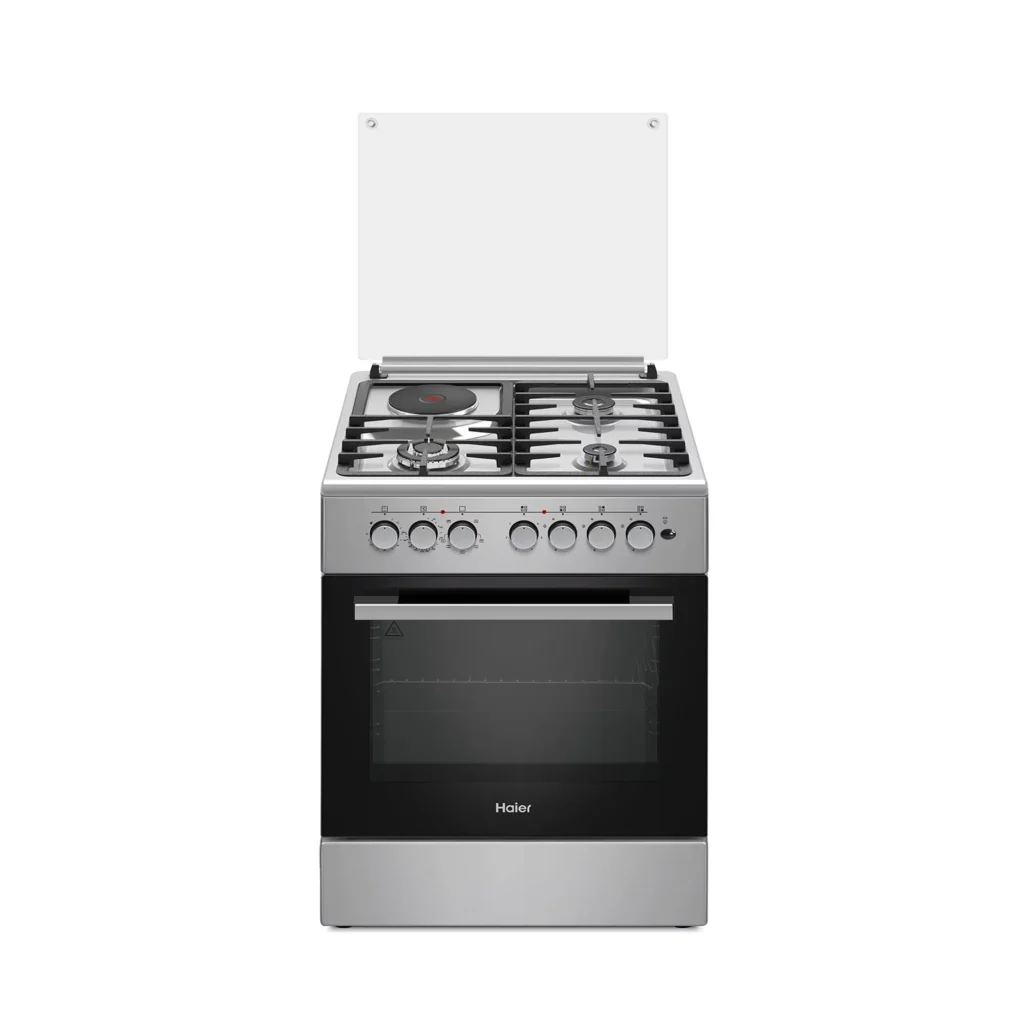 CUISINIERE HAIER 4FEUX 60X60 3FEUX GAZ 1FEUX ELECTRIQUE + FOUR A GAZ GRIS HCR2031EGS