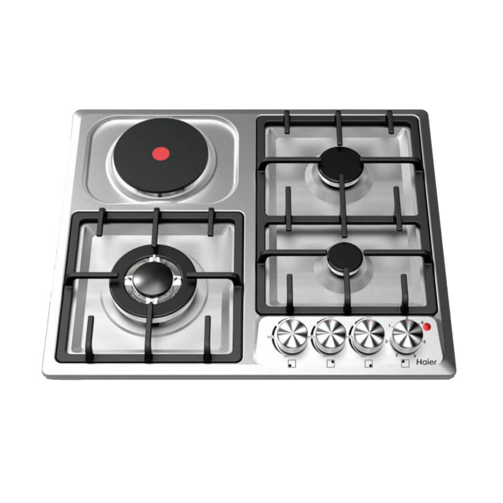 PLAQUE HAIER ENCASTRABLE 4FEUX MIXTE 3F A GAZ 1F ELECTRIQUE INOX HOBF60FS