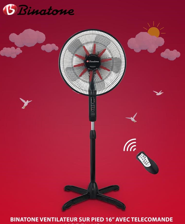 VENTILATEUR BINATONE 16 » SUR PIED AVEC COMMANDE A1612RC