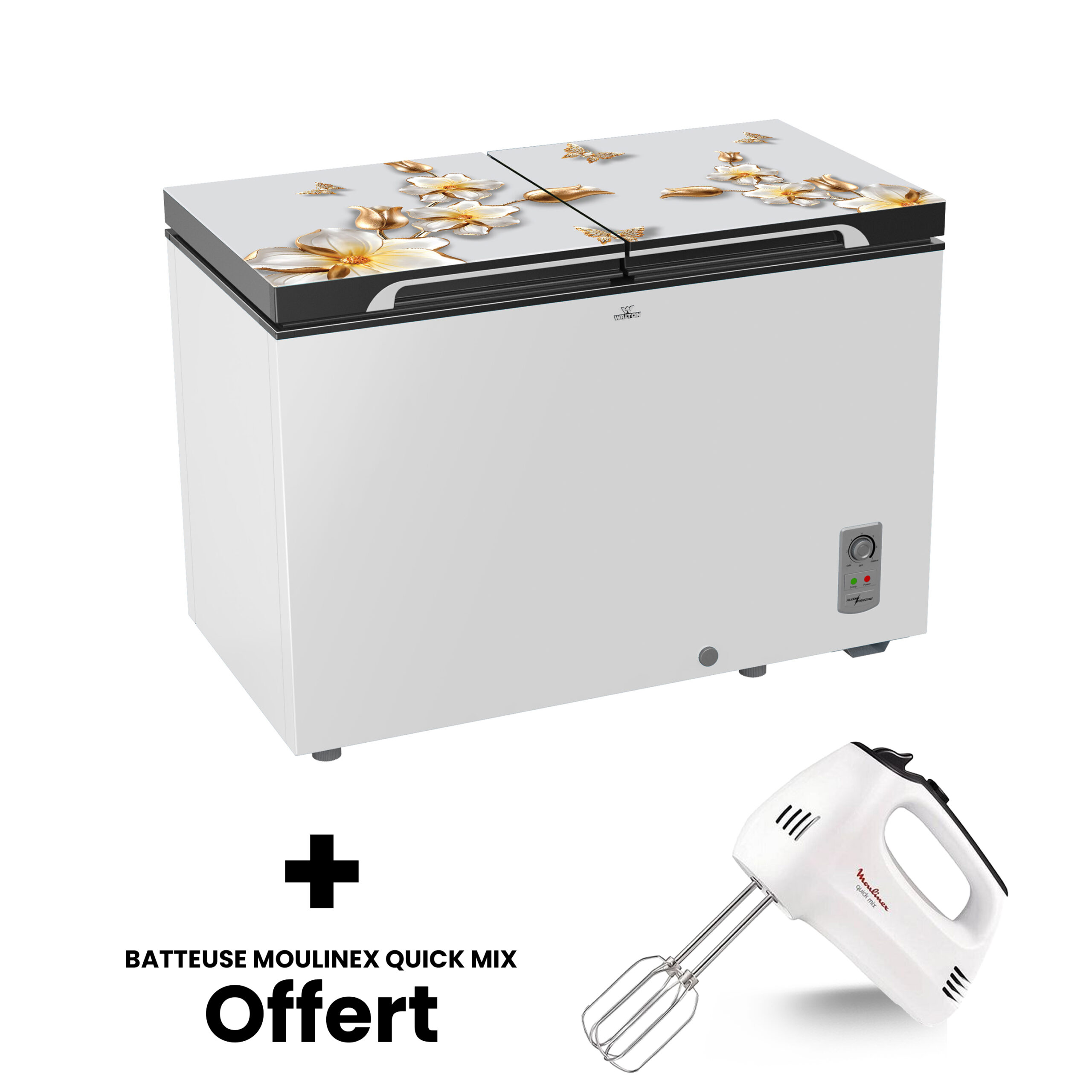 CONGELATEUR WALTON 2PORTES 300LITRES WCG-3JO-DDGE-XX + BATTEUSE OFFERT CONGELATEUR WALTON 2PORTES 300LITRES WCG-3JO-DDGE-XX + BATTEUSE OFFERT