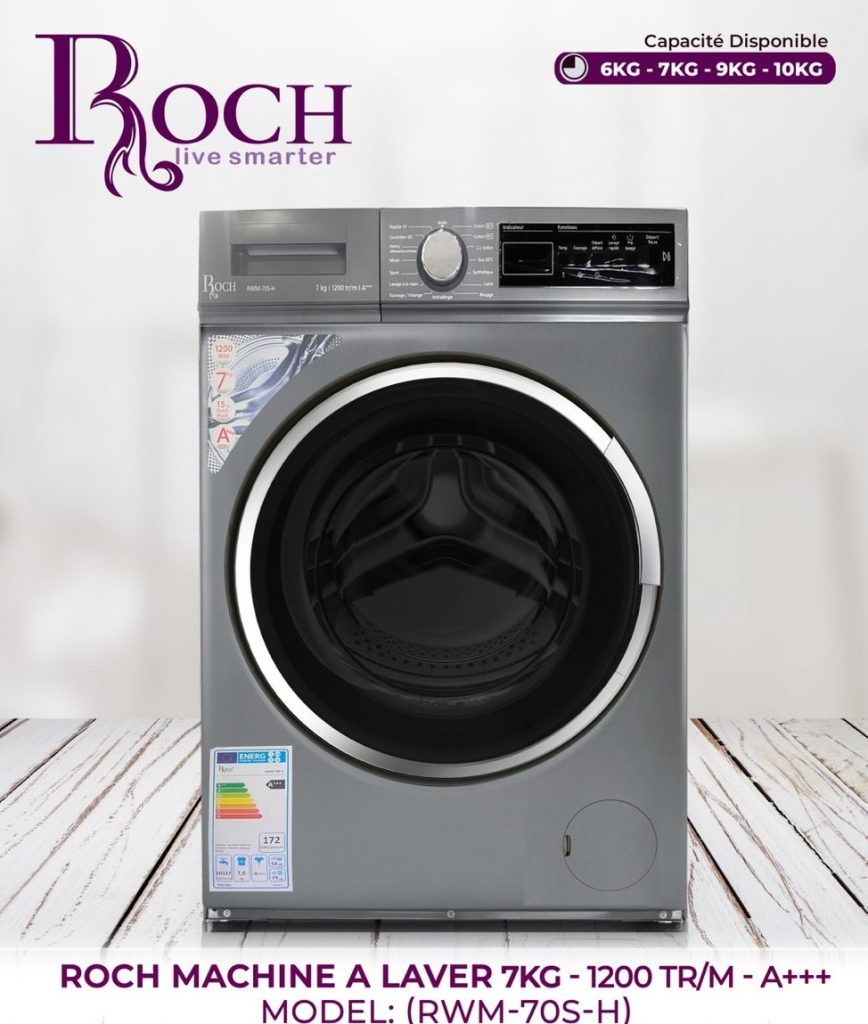 MACHINE A LAVER ROCH 7KG 1200TOUR/MIN A+++ GRIS RWM70SH + BOUILLOIRE OFFERT