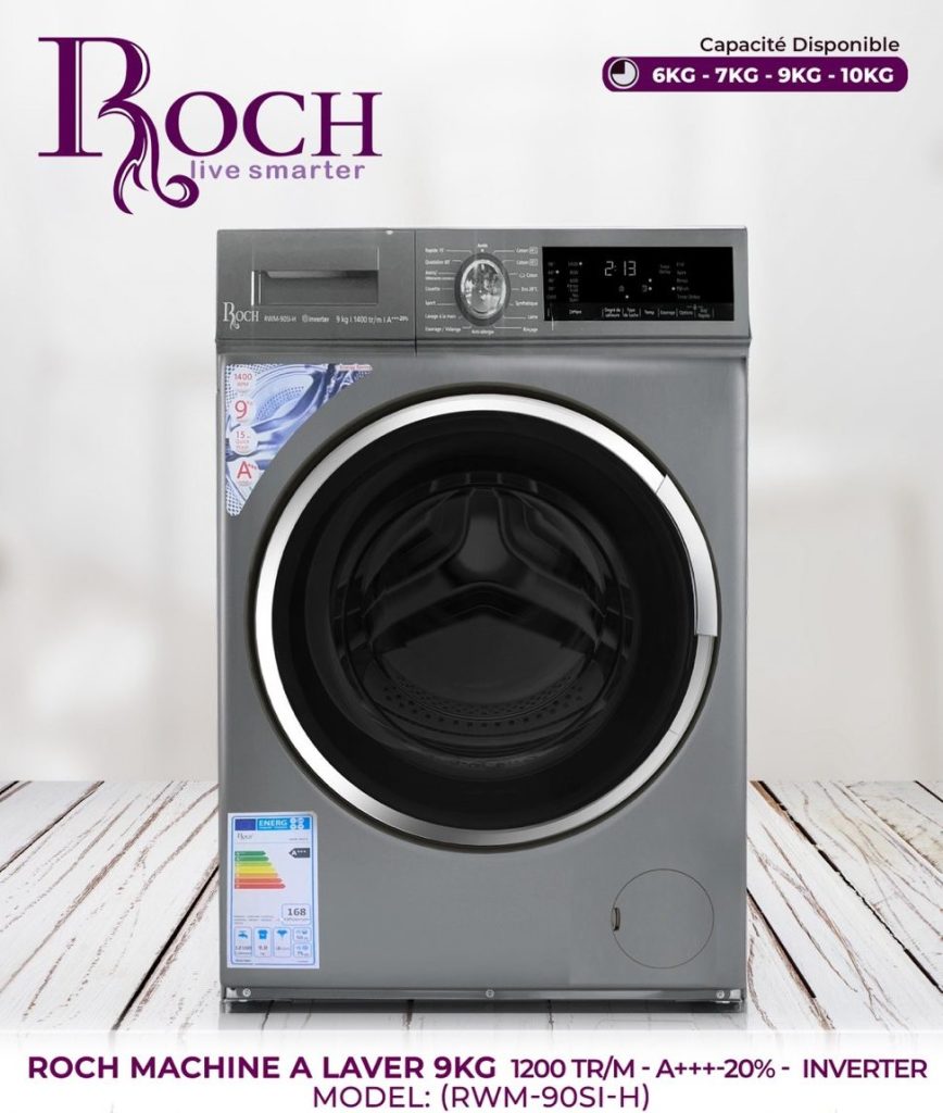 MACHINE A LAVER ROCH 9KG INVERTER A+++ GRIS RWM90SIH + BOUILLOIRE OFFERT